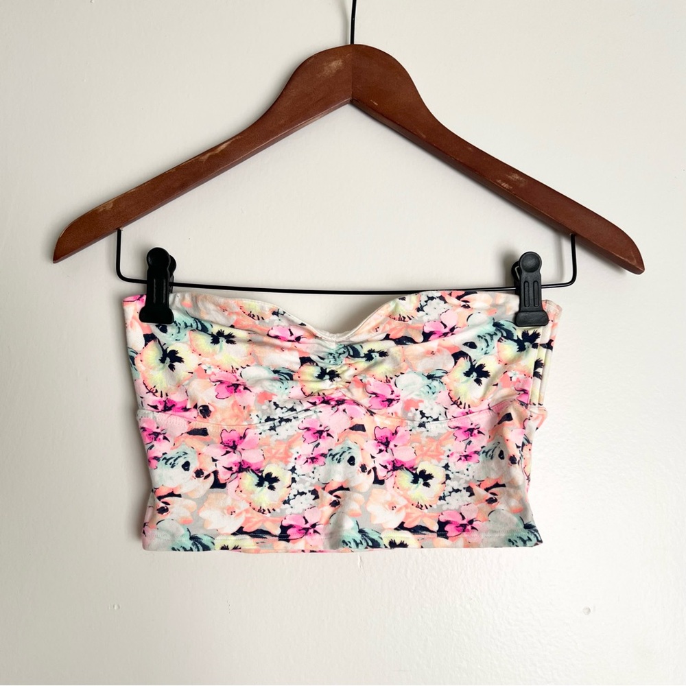 Victoria's Secret PINK Ruched Bandeau Top in Neon Floral Bloom